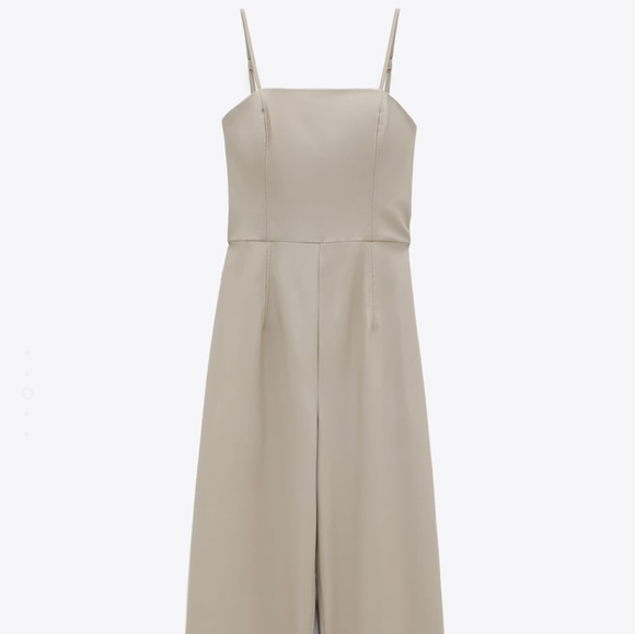 NWT ZARA | Faux Leather Long Jumpsuit Sand - Picture 6 of 11